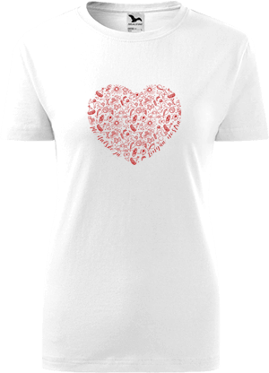 Bílé dámské tričko Mé italské já / Lingua nostra – srdce (červená)