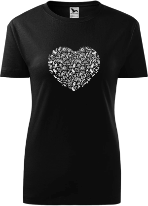Černé dámské tričko Mé italské já / Lingua nostra – srdce (bílá)